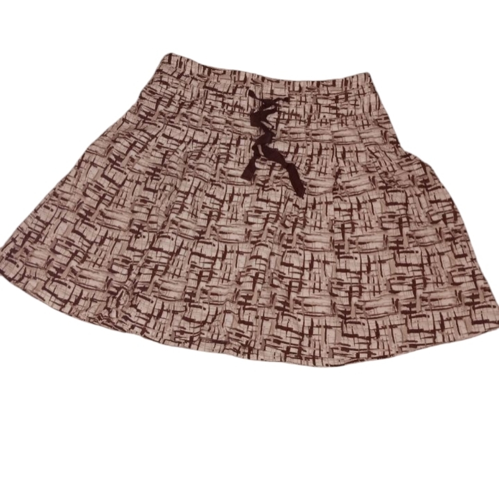 Old Navy A-Line Pleated Skirt with bow, White Brown Beige, Size 12 Side Zip